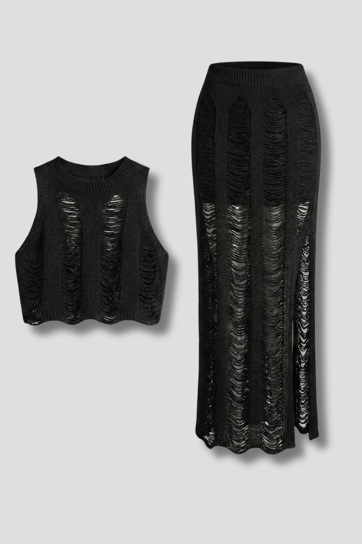 Veda | Women's Two Piece Set | Crop Top Side Slit Skirt