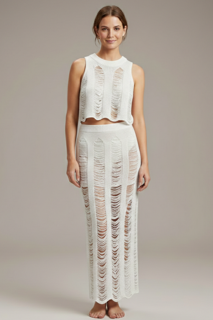 Veda | Women's Two Piece Set | Crop Top Side Slit Skirt