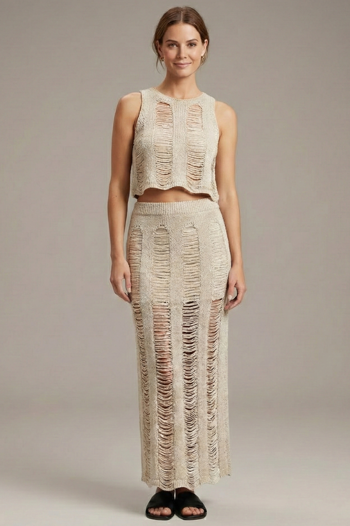 Veda | Women's Two Piece Set | Crop Top Side Slit Skirt