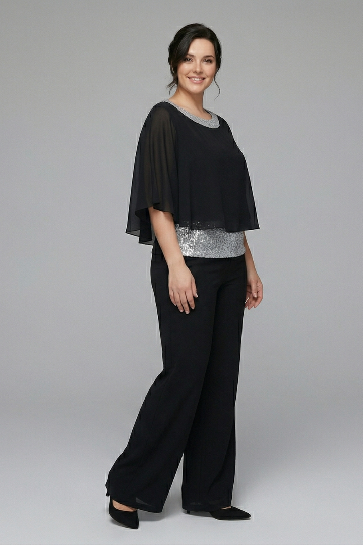 Nova | Women's Two Piece Set | Embellished Neckline Wide Leg Trousers
