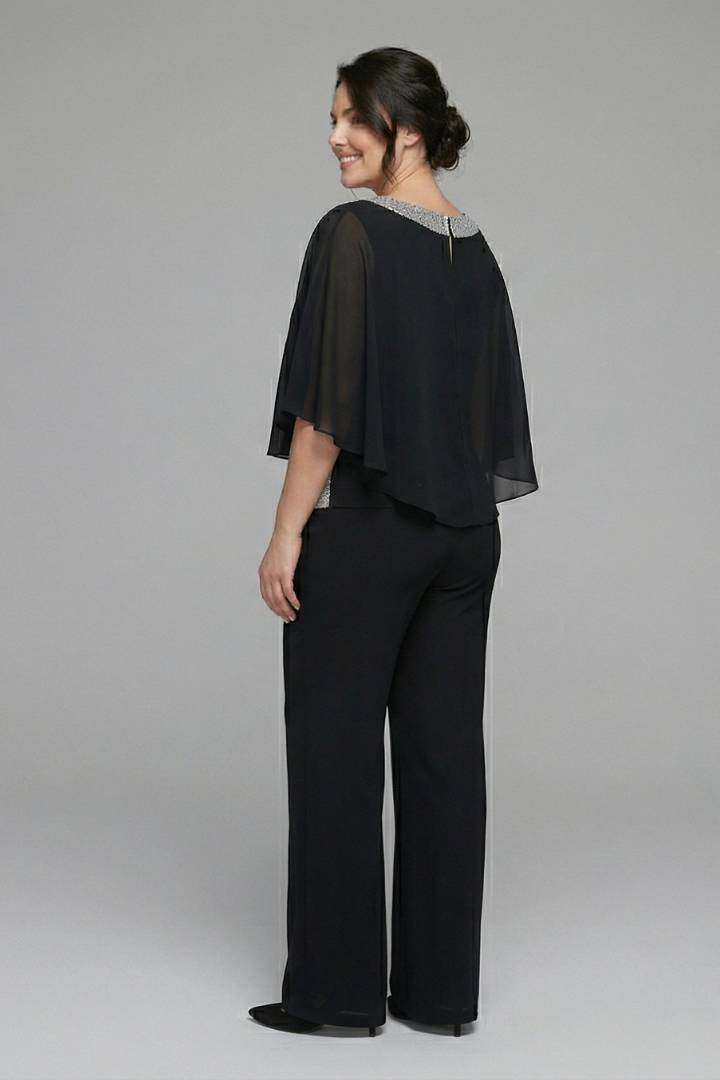 Nova | Women's Two Piece Set | Embellished Neckline Wide Leg Trousers