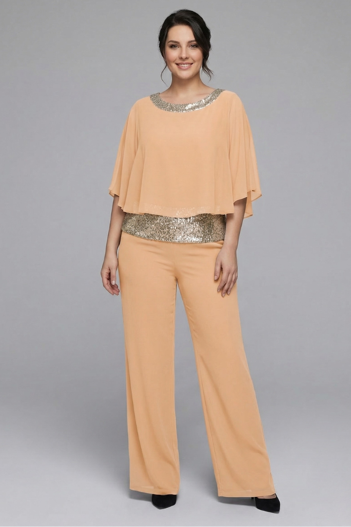 Nova | Women's Two Piece Set | Embellished Neckline Wide Leg Trousers