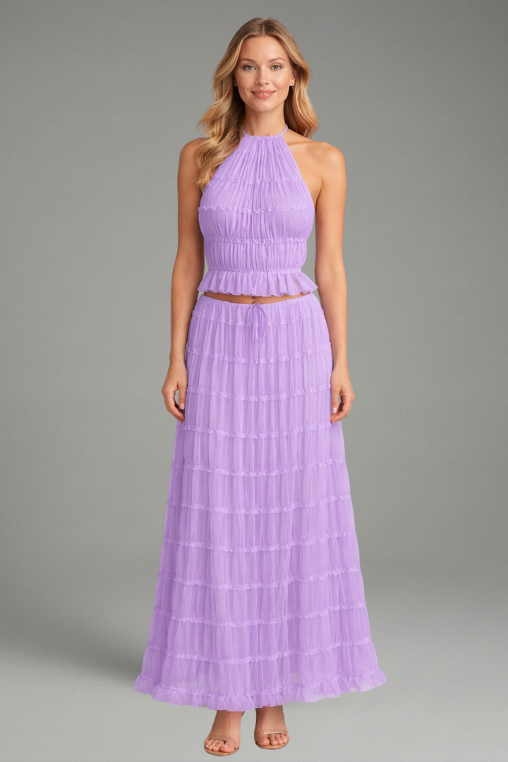Lena | Women's Two Piece Set | Halter Top Maxi Skirt
