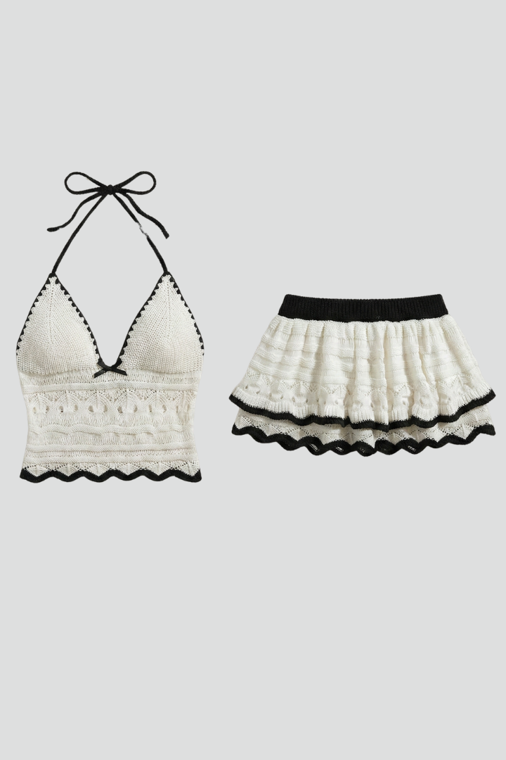 Adna | Women's Two Piece Set | Halterneck Top Ruffle Mini Skirt