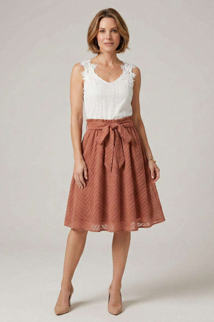 Nala | Women's Two Piece Set | Lace Top Flared Skirt