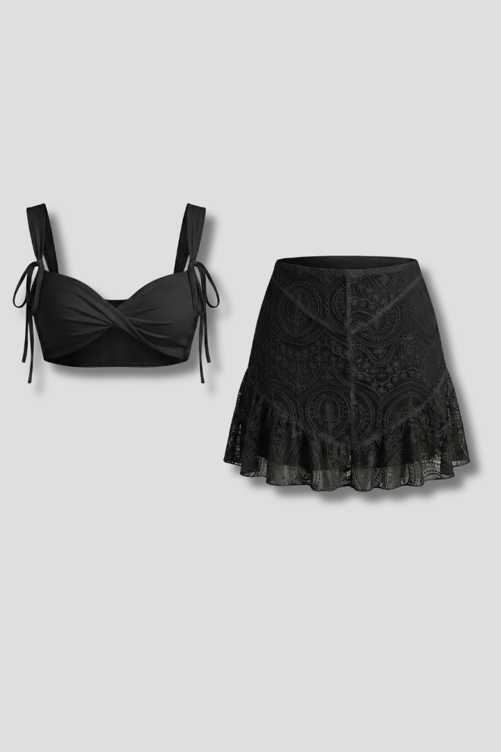 Lala | Women's Two Piece Set | Strap Top Lace Skirt