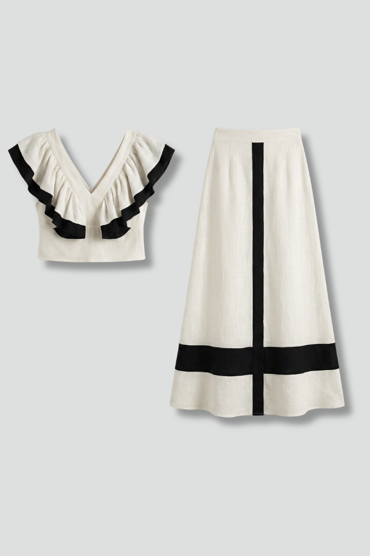 Kala | Women's Two Piece Set | V-Neck Top Midi Skirt