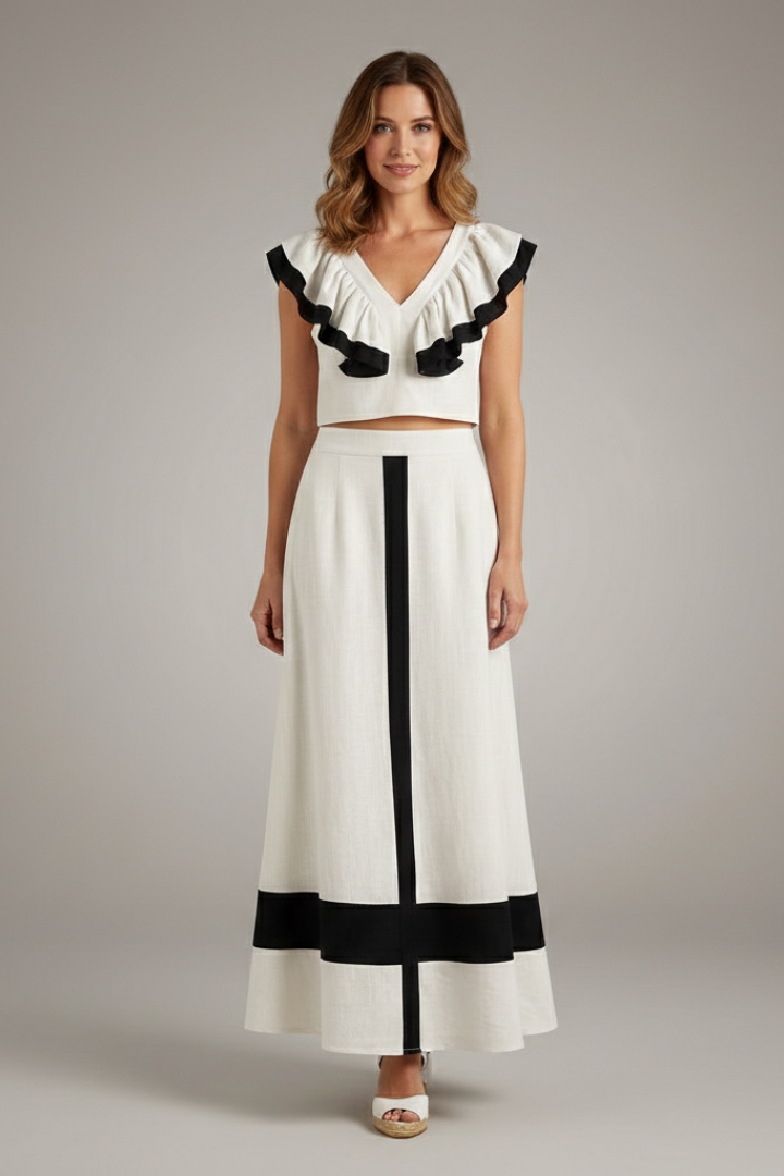 Kala | Women's Two Piece Set | V-Neck Top Midi Skirt