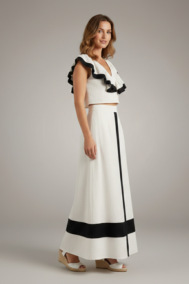 Kala | Women's Two Piece Set | V-Neck Top Midi Skirt