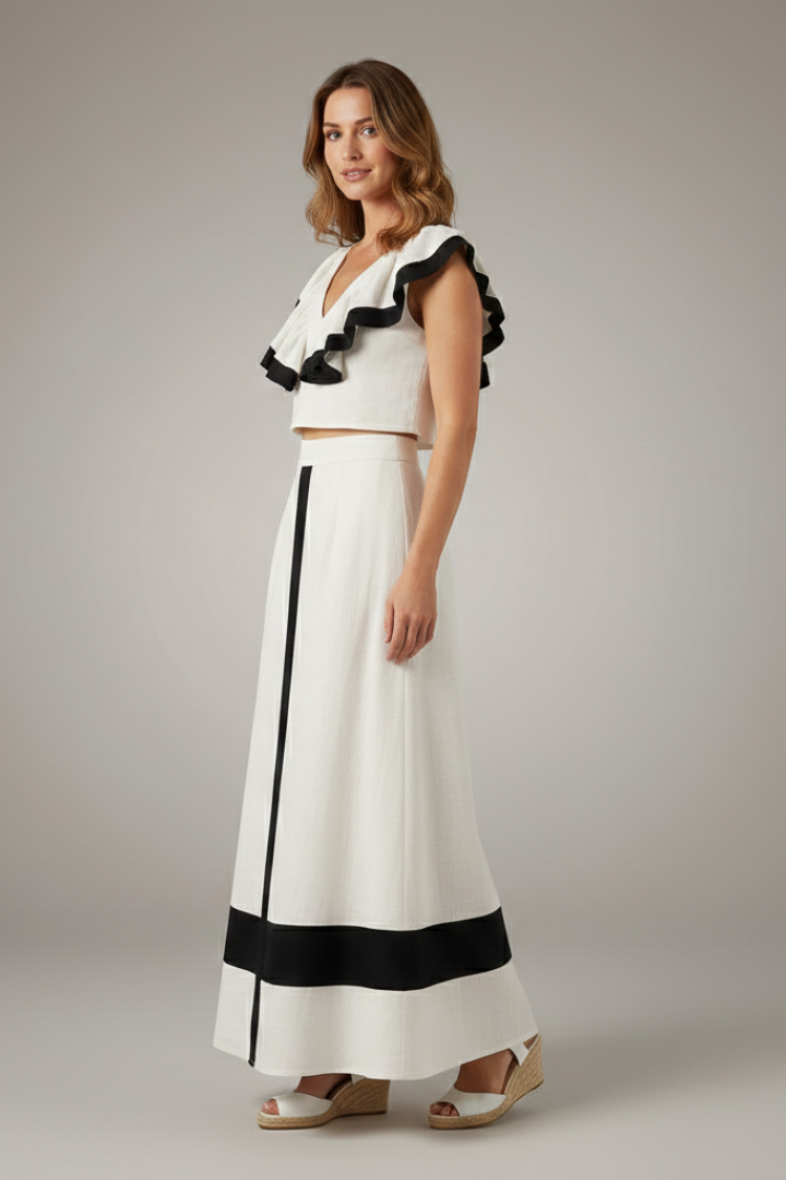 Kala | Women's Two Piece Set | V-Neck Top Midi Skirt