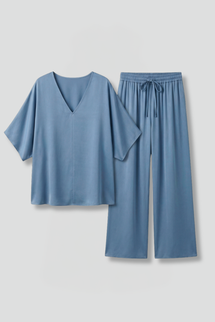 Pearl | Women's Two Piece Trousers Set | V-Neck Wide Leg