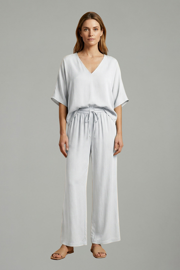 Pearl | Women's Two Piece Trousers Set | V-Neck Wide Leg