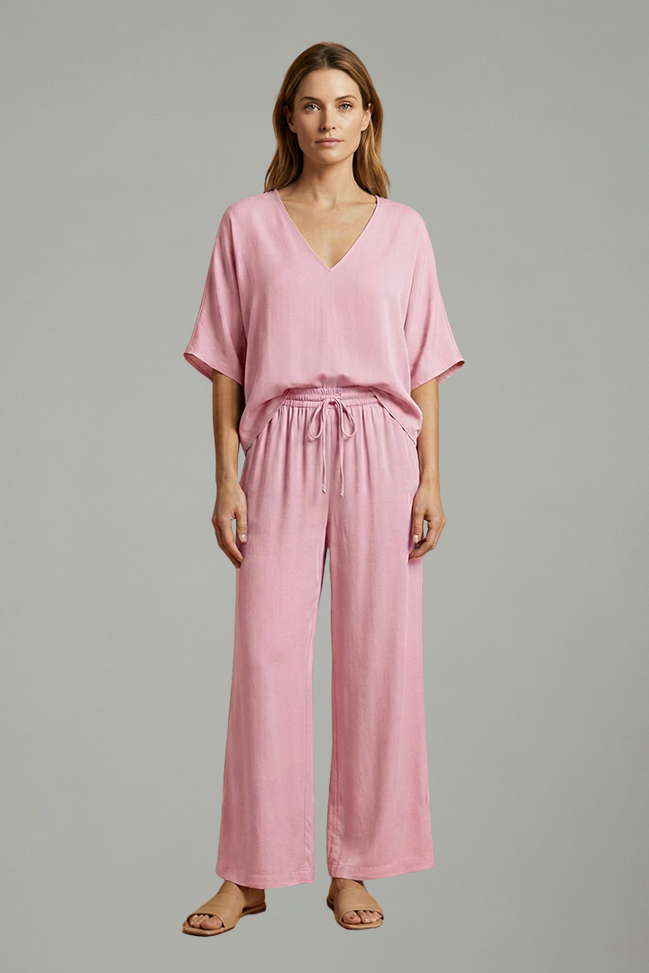 Pearl | Women's Two Piece Trousers Set | V-Neck Wide Leg