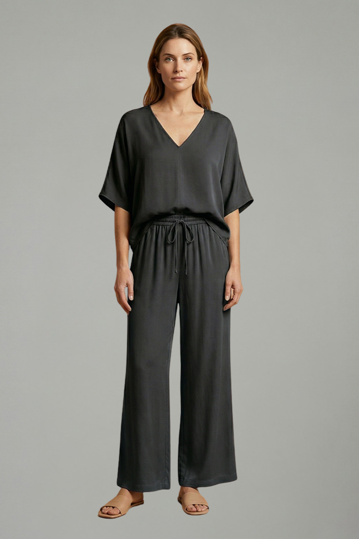 Pearl | Women's Two Piece Trousers Set | V-Neck Wide Leg