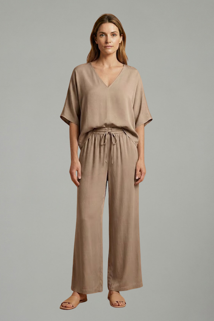 Pearl | Women's Two Piece Trousers Set | V-Neck Wide Leg