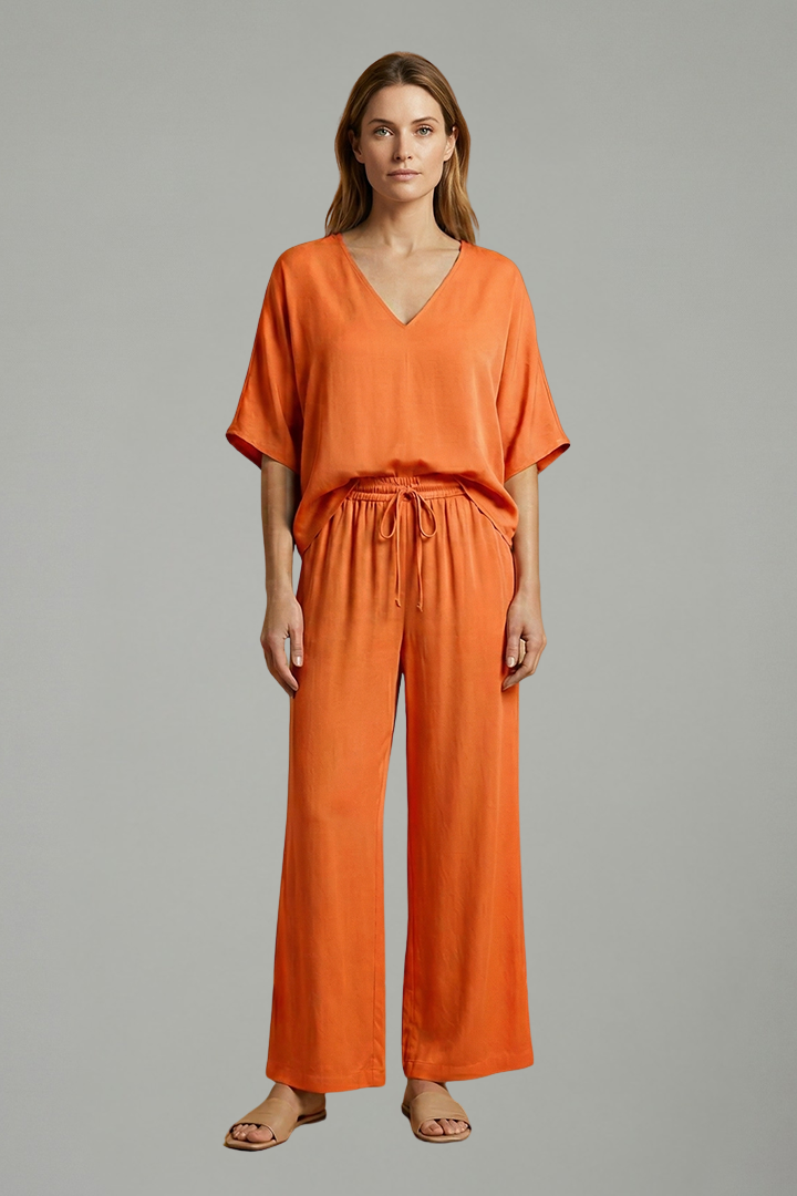 Pearl | Women's Two Piece Trousers Set | V-Neck Wide Leg