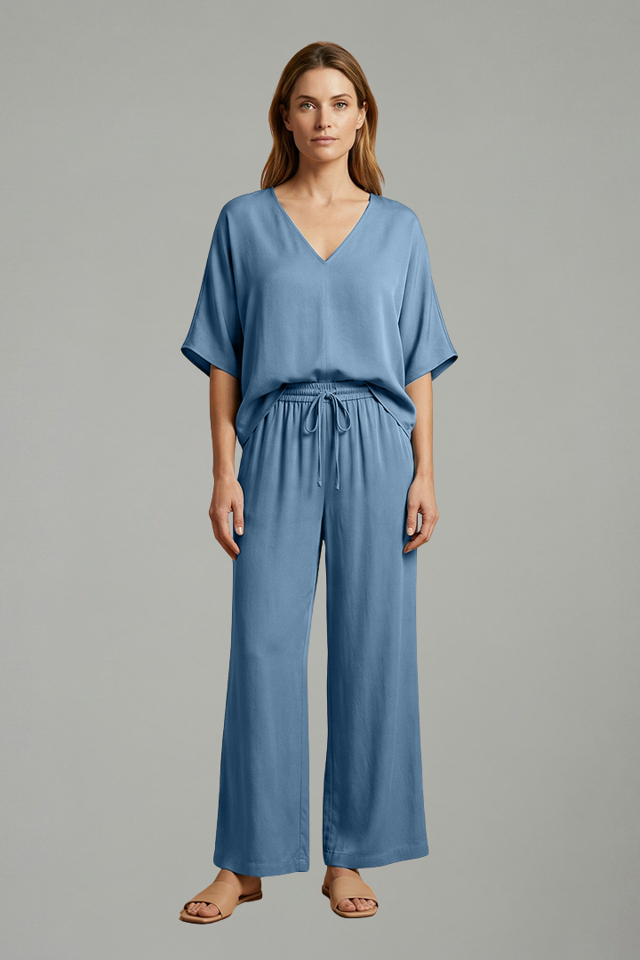 Pearl | Women's Two Piece Trousers Set | V-Neck Wide Leg