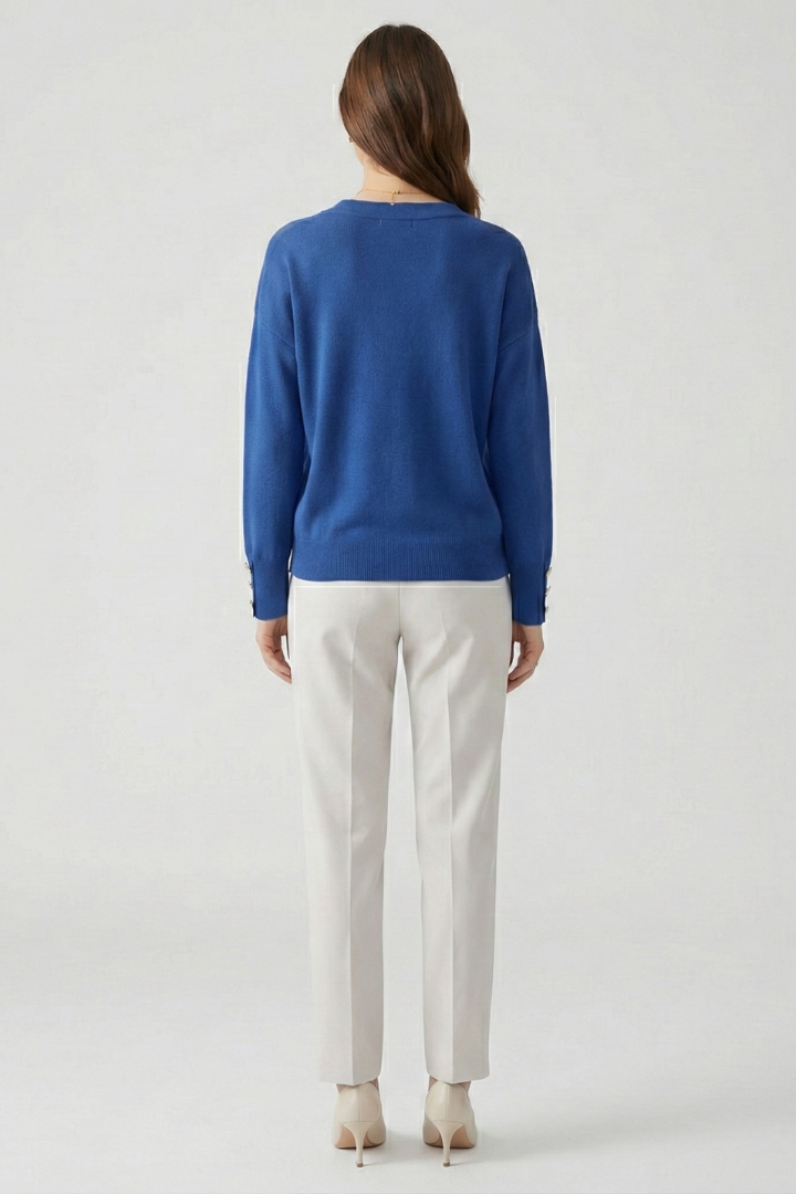 Piper | Women's Sweater | V-Neck Dropped Shoulders Buttoned Cuffs