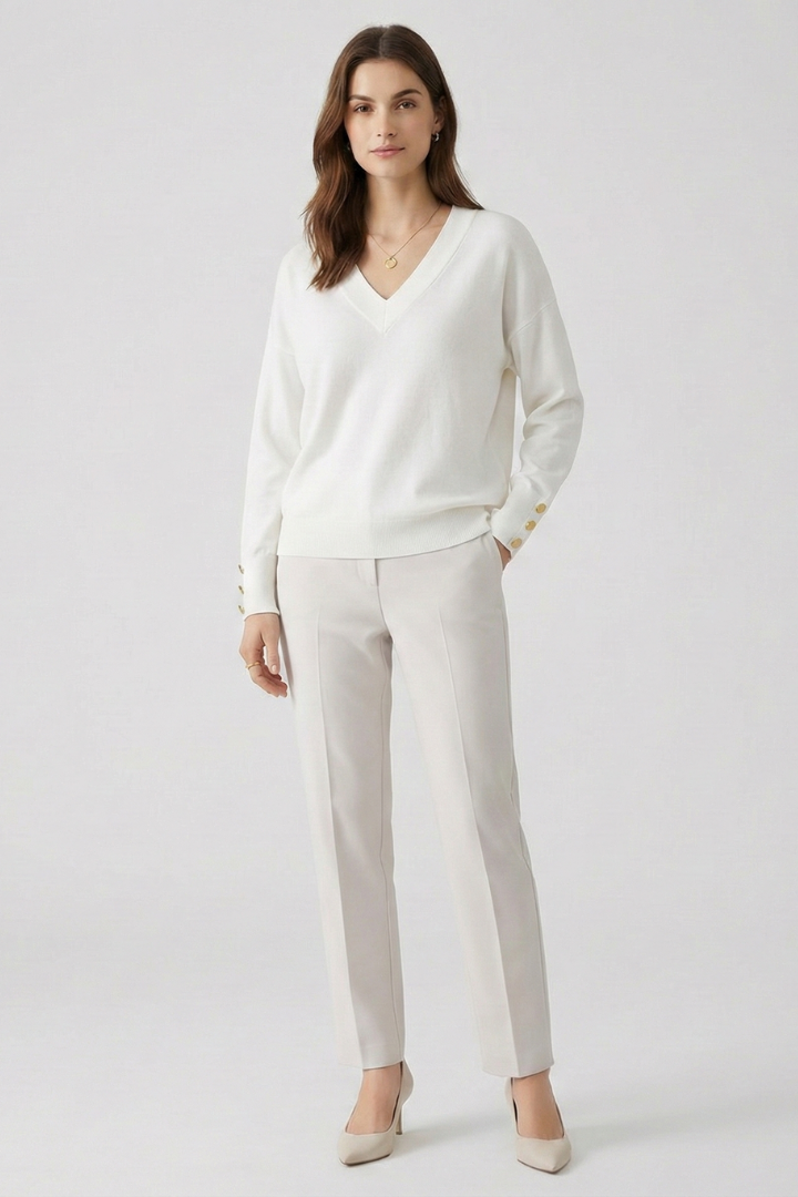 Piper | Women's Sweater | V-Neck Dropped Shoulders Buttoned Cuffs
