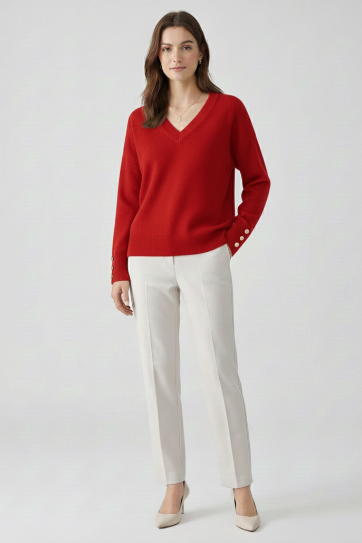 Piper | Women's Sweater | V-Neck Dropped Shoulders Buttoned Cuffs