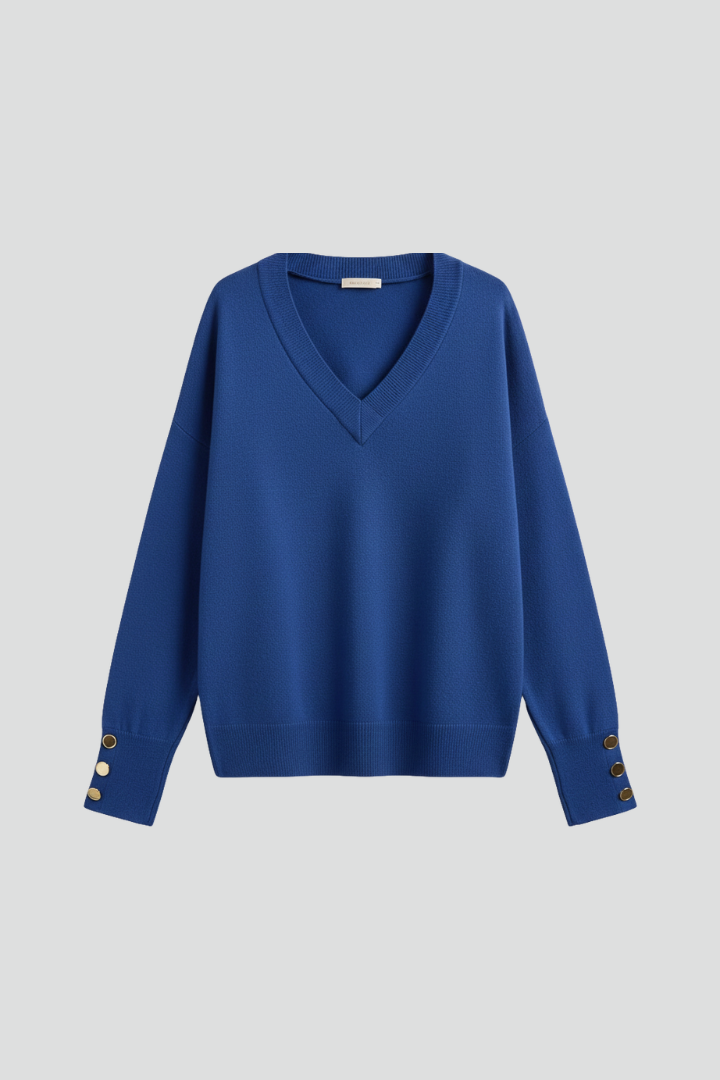 Piper | Women's Sweater | V-Neck Dropped Shoulders Buttoned Cuffs