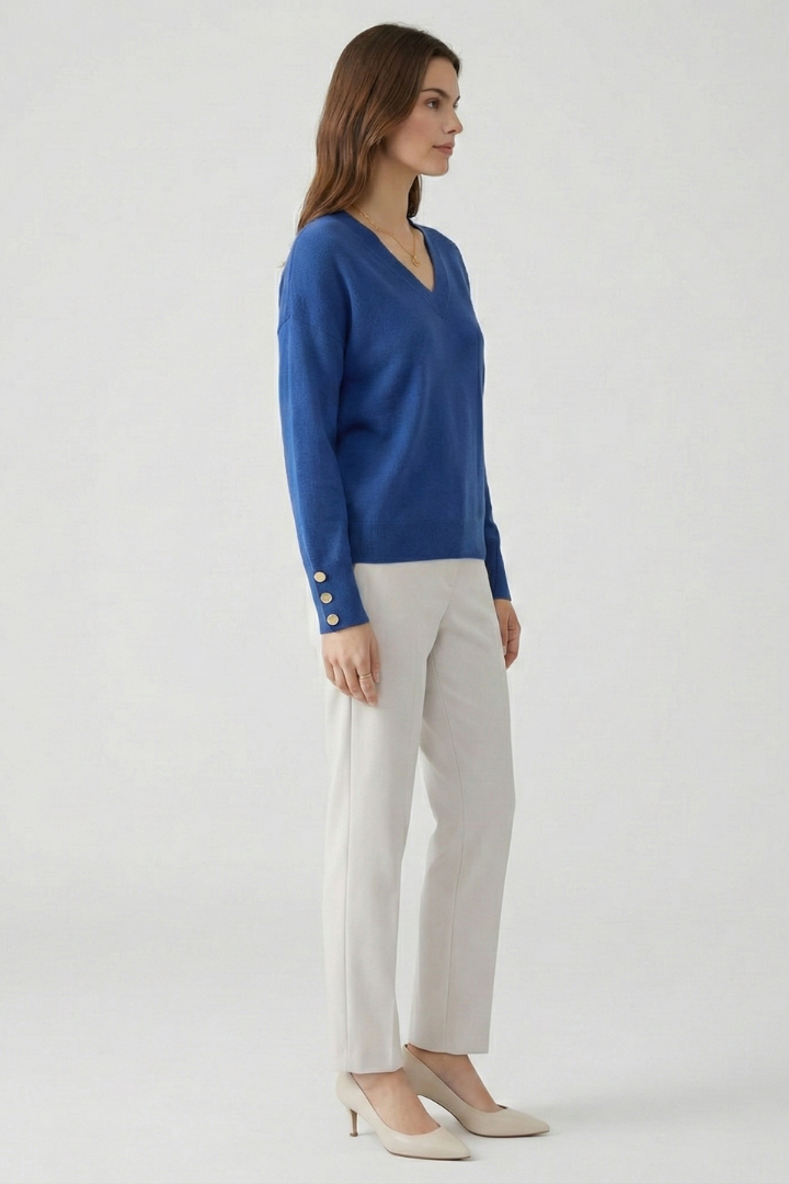 Piper | Women's Sweater | V-Neck Dropped Shoulders Buttoned Cuffs