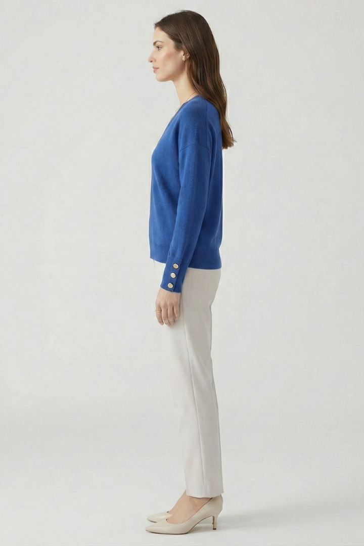 Piper | Women's Sweater | V-Neck Dropped Shoulders Buttoned Cuffs