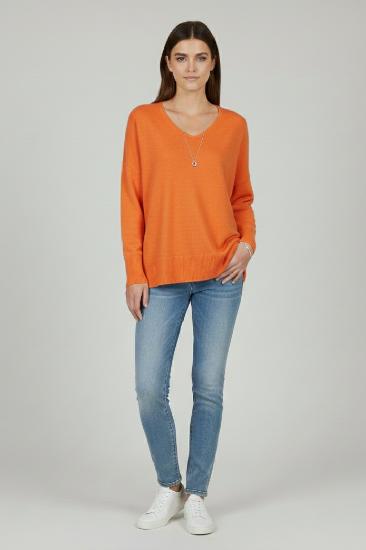 Fiona | Women's Sweater | V-Neck Dropped Shoulders Straight Hem