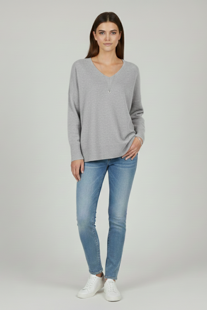 Fiona | Women's Sweater | V-Neck Dropped Shoulders Straight Hem