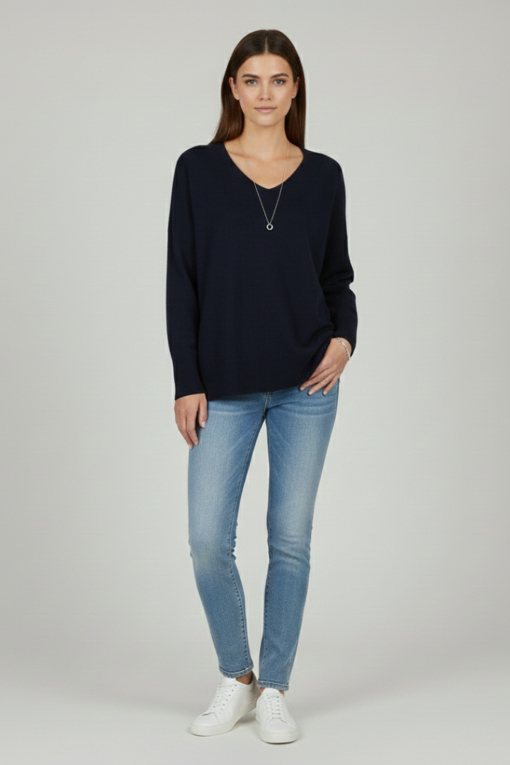 Fiona | Women's Sweater | V-Neck Dropped Shoulders Straight Hem