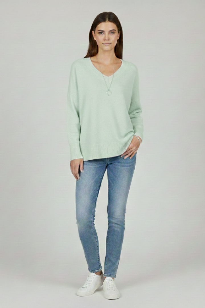 Fiona | Women's Sweater | V-Neck Dropped Shoulders Straight Hem