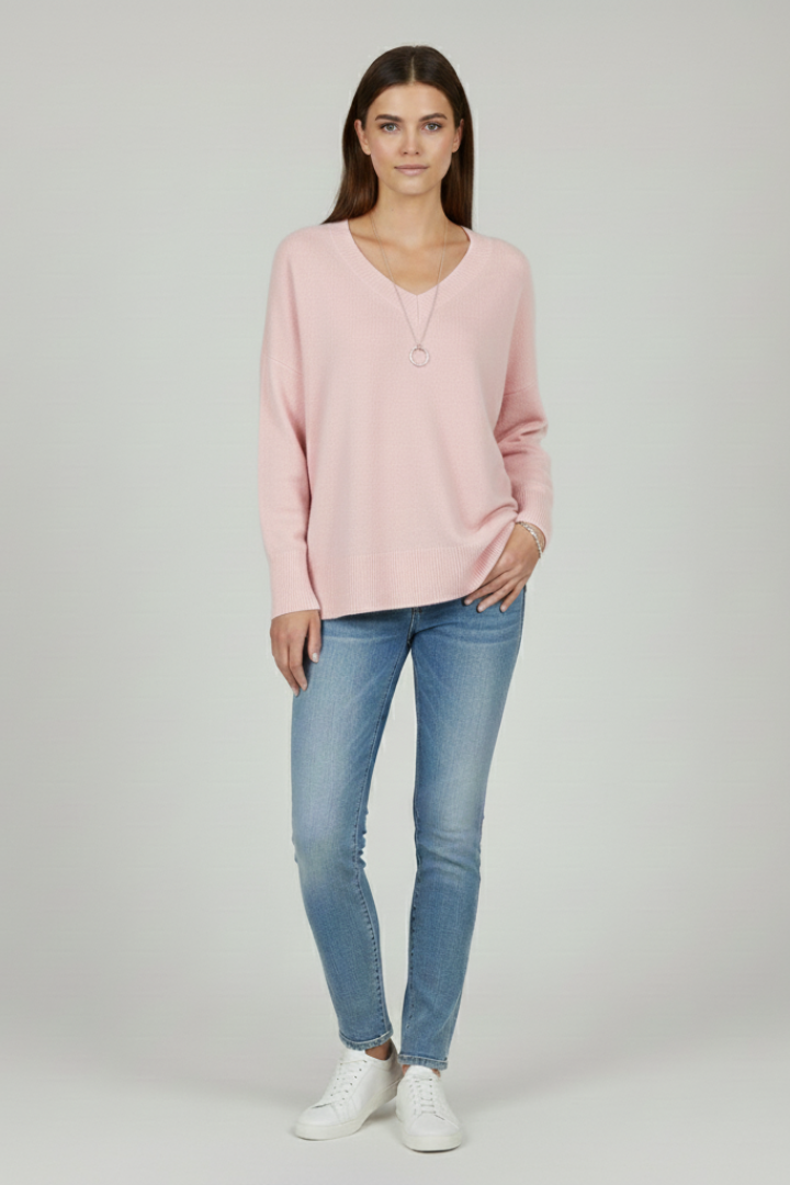Fiona | Women's Sweater | V-Neck Dropped Shoulders Straight Hem
