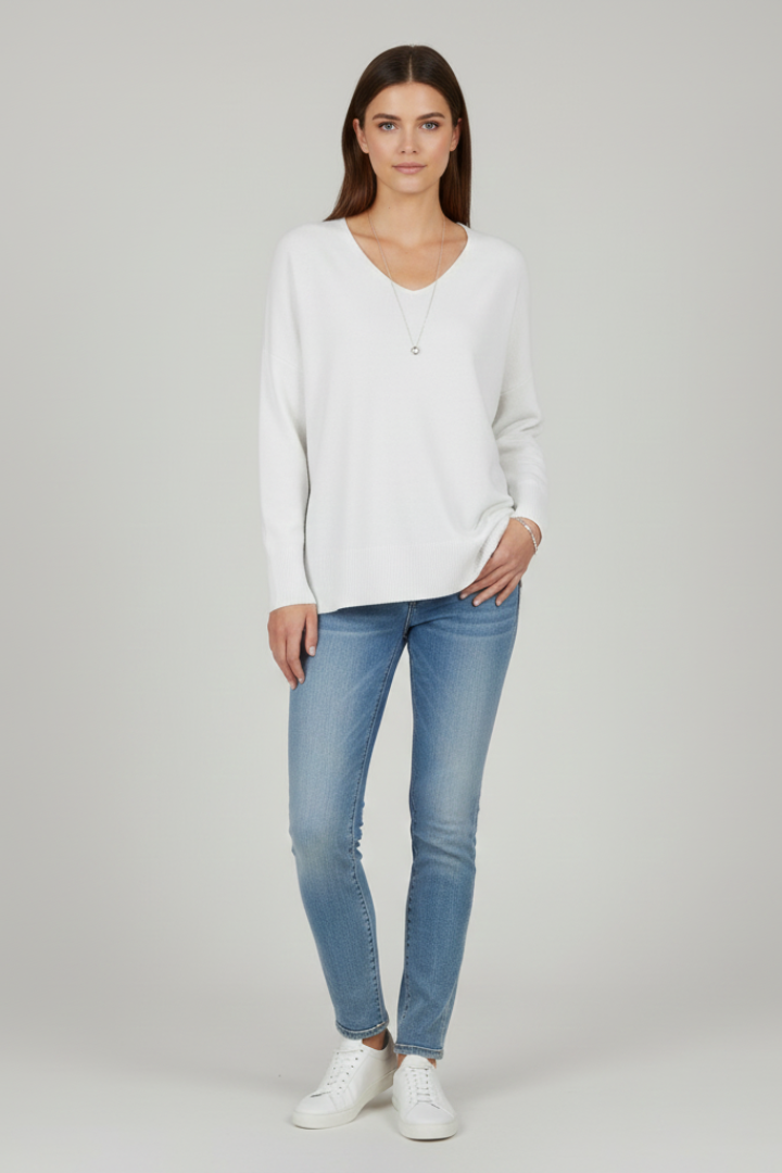 Fiona | Women's Sweater | V-Neck Dropped Shoulders Straight Hem