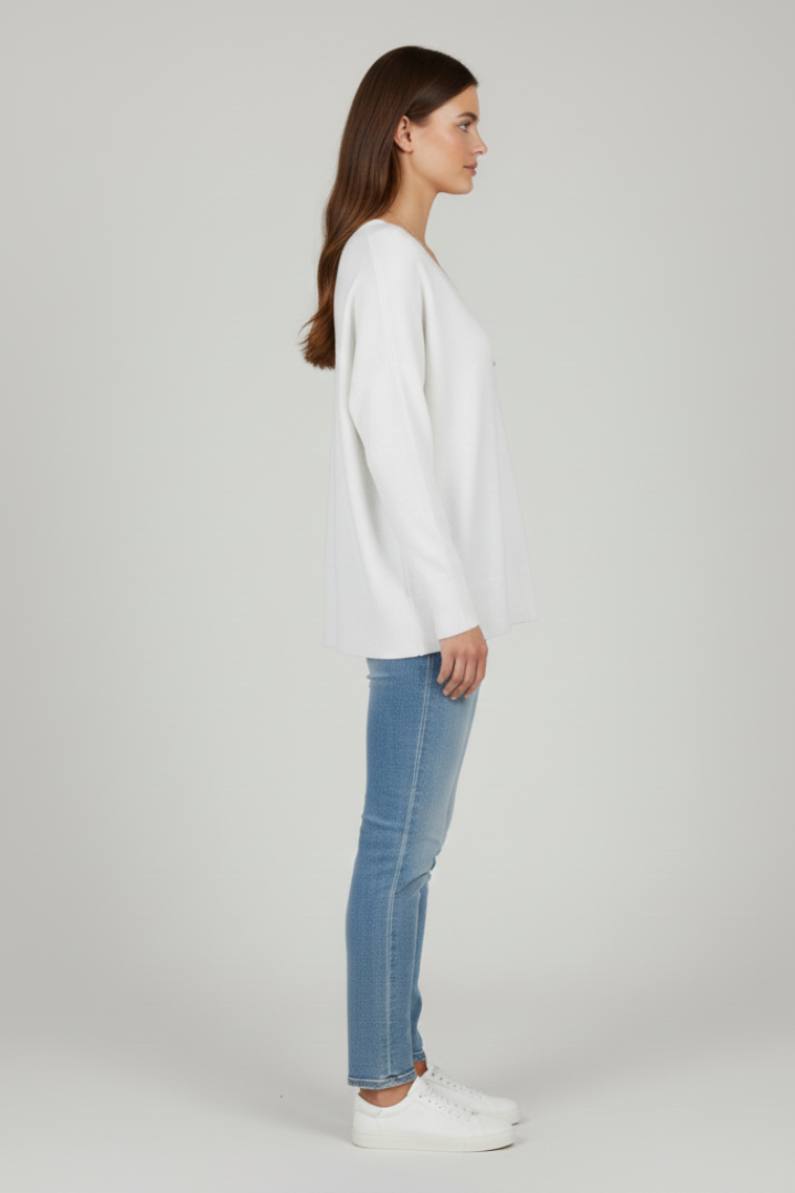 Fiona | Women's Sweater | V-Neck Dropped Shoulders Straight Hem