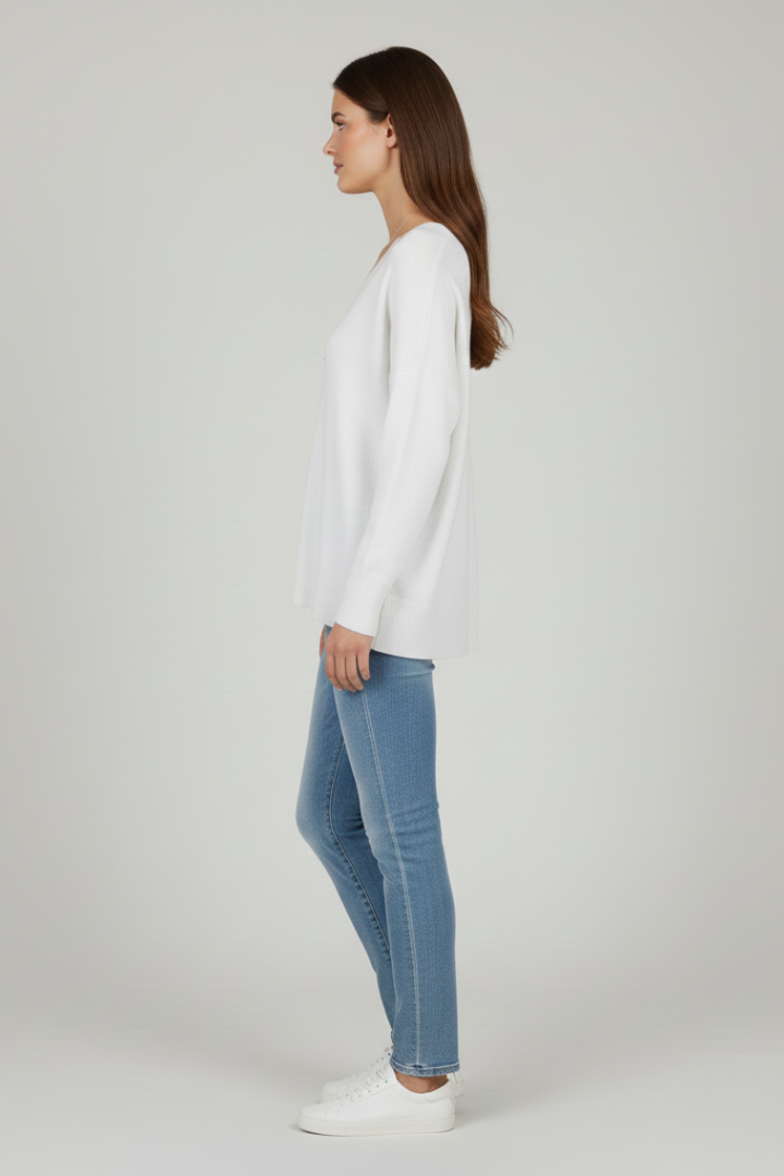 Fiona | Women's Sweater | V-Neck Dropped Shoulders Straight Hem