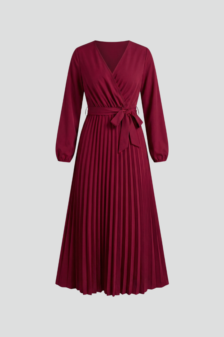 Sexburh | Women's V-Neck Maxi Dress | Pleated Skirt Tie Waist