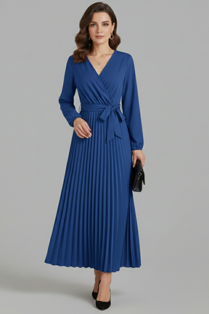 Sexburh | Women's V-Neck Maxi Dress | Pleated Skirt Tie Waist