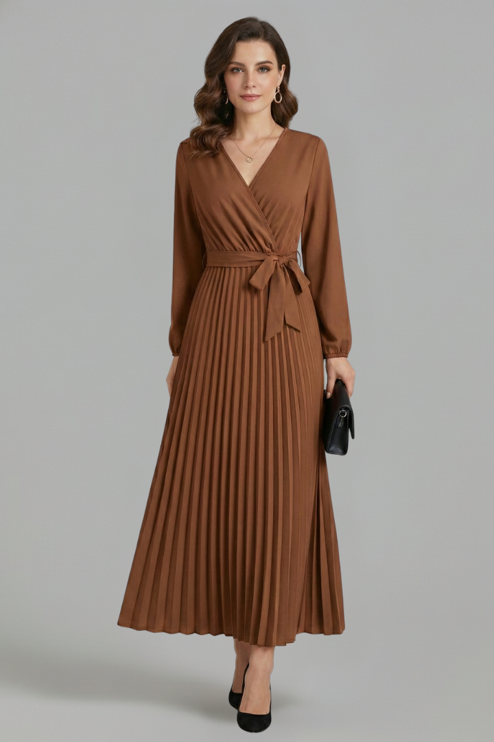 Sexburh | Women's V-Neck Maxi Dress | Pleated Skirt Tie Waist