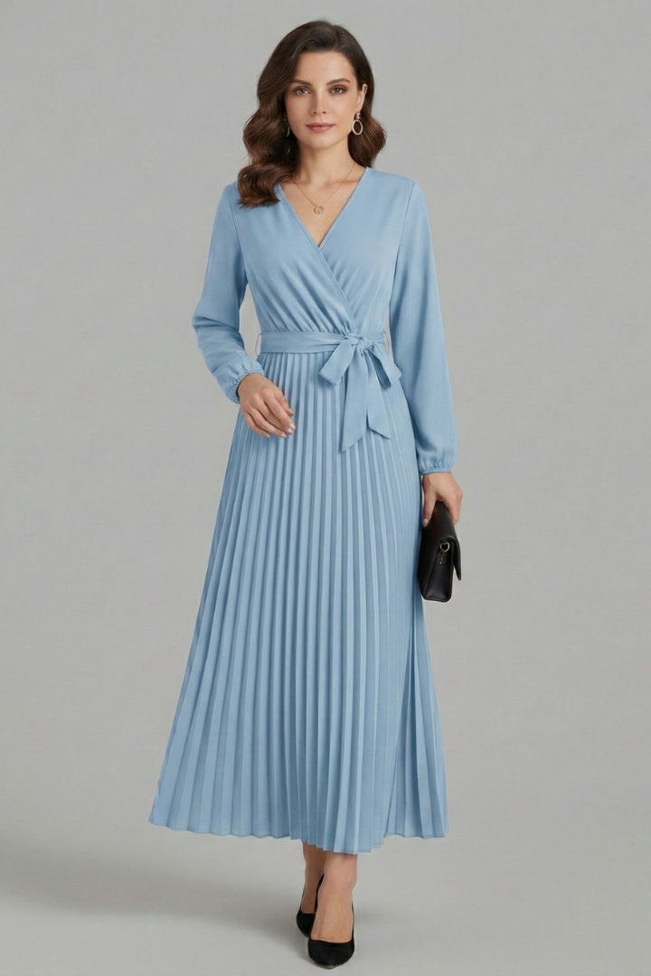 Sexburh | Women's V-Neck Maxi Dress | Pleated Skirt Tie Waist