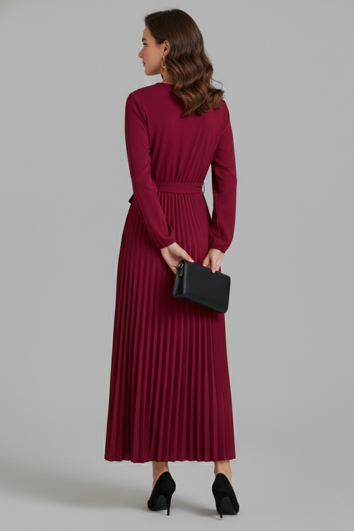 Sexburh | Women's V-Neck Maxi Dress | Pleated Skirt Tie Waist