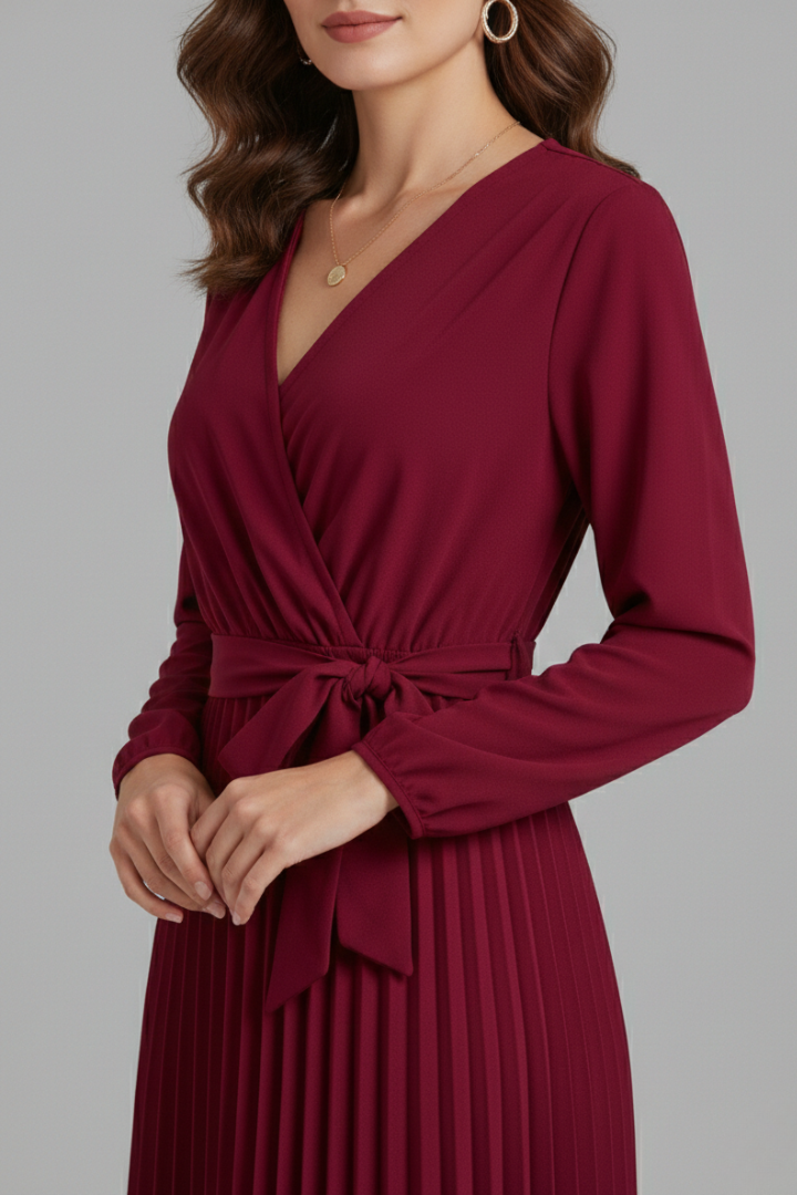 Sexburh | Women's V-Neck Maxi Dress | Pleated Skirt Tie Waist