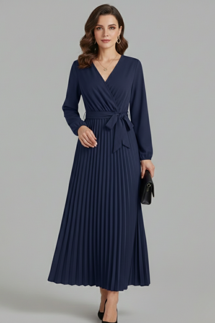 Sexburh | Women's V-Neck Maxi Dress | Pleated Skirt Tie Waist