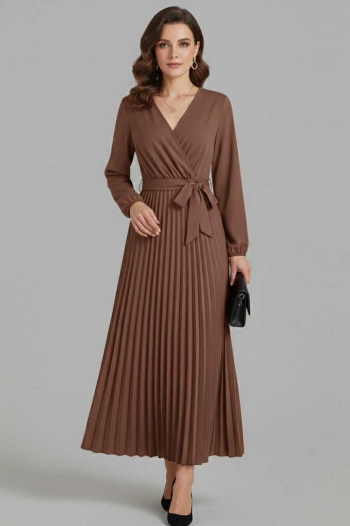 Sexburh | Women's V-Neck Maxi Dress | Pleated Skirt Tie Waist
