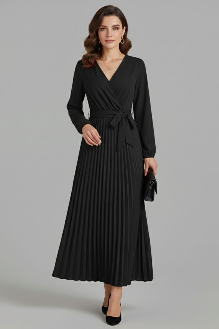 Sexburh | Women's V-Neck Maxi Dress | Pleated Skirt Tie Waist