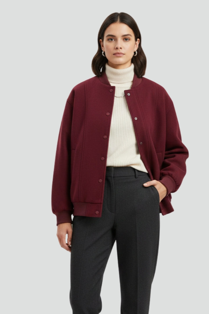Eleonora | Women's Varsity Jacket | Snap Closure Ribbed