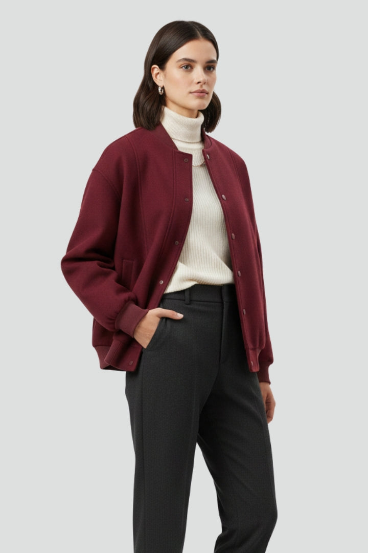 Eleonora | Women's Varsity Jacket | Snap Closure Ribbed