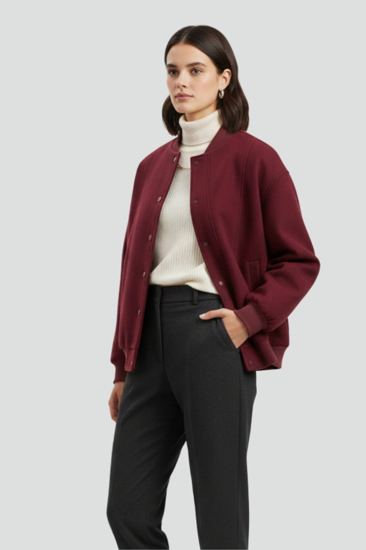 Eleonora | Women's Varsity Jacket | Snap Closure Ribbed