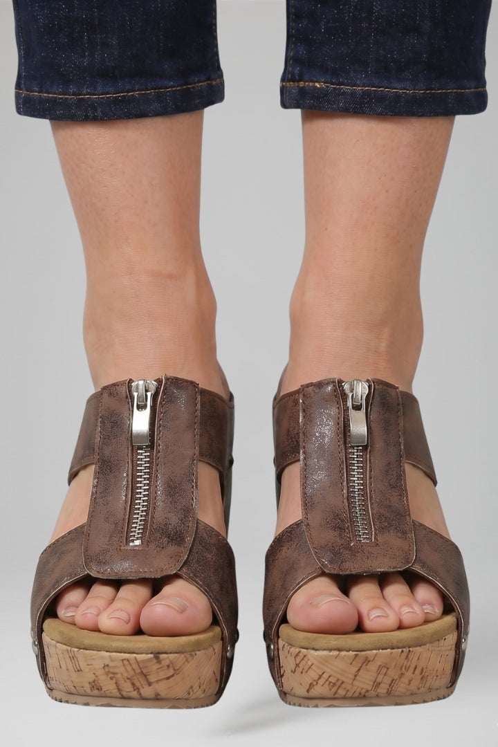 Tara | Women's Wedge Sandals | Cushioned Insole Zip Closure