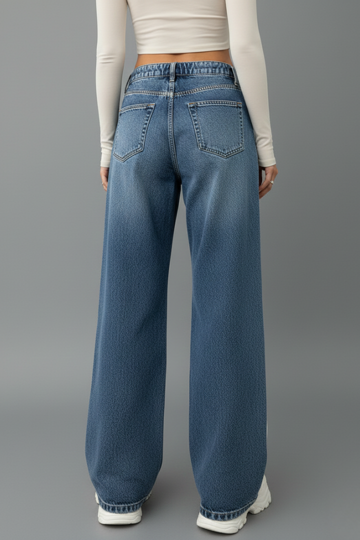 Avva | Women's Jeans | Wide-Leg Drawstring Waist Side Stripe