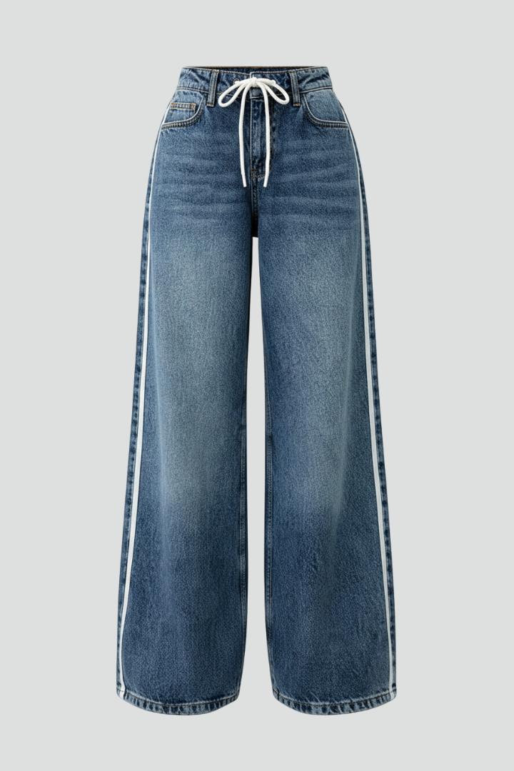 Avva | Women's Jeans | Wide-Leg Drawstring Waist Side Stripe